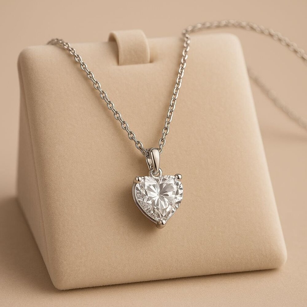 Sterling Silver Heart Moissanite Pendant Necklace - Picture 2 of 9